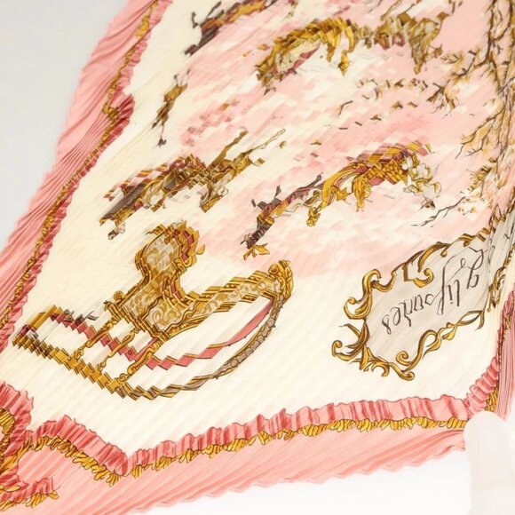 HERMES Pleated Carre 90 Scarf ""Traineaux et glifsades"" Silk Pink Auth - Picture 4 of 16